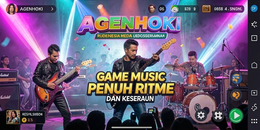 Tampilan gameplay AGENHOKI dengan beragam lagu yang menari.