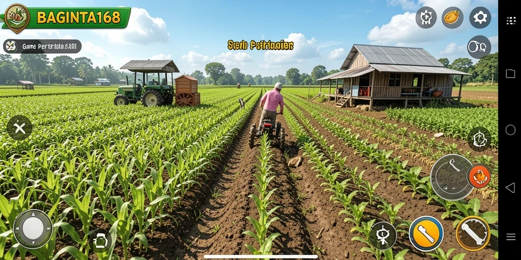 Screenshot gameplay menunjukkan kegiatan bertani yang seru di BAGINTA168.