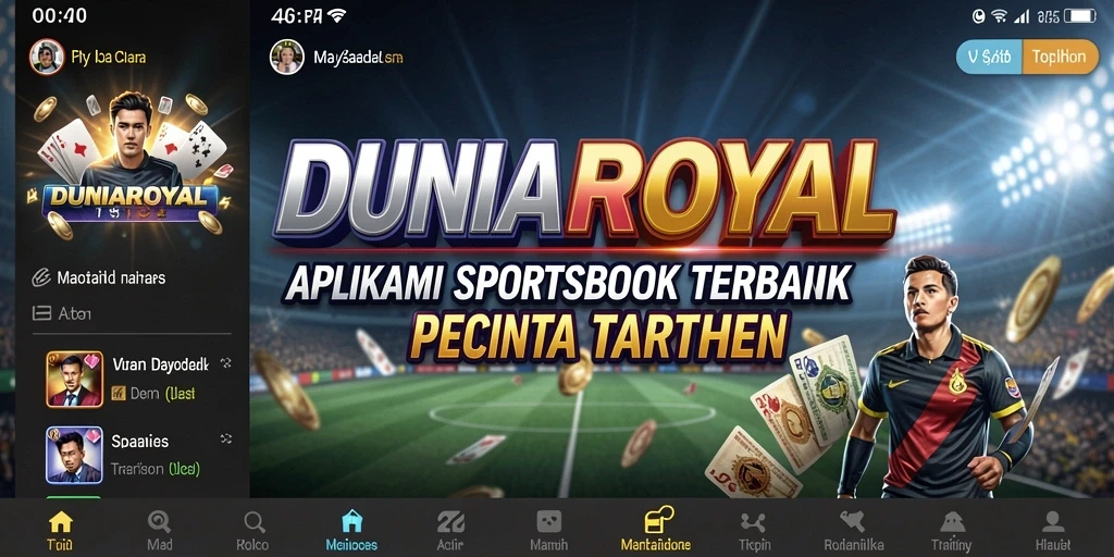 Screenshot DUNIAROYAL menampilkan antarmuka taruhan olahraga yang dinamis.