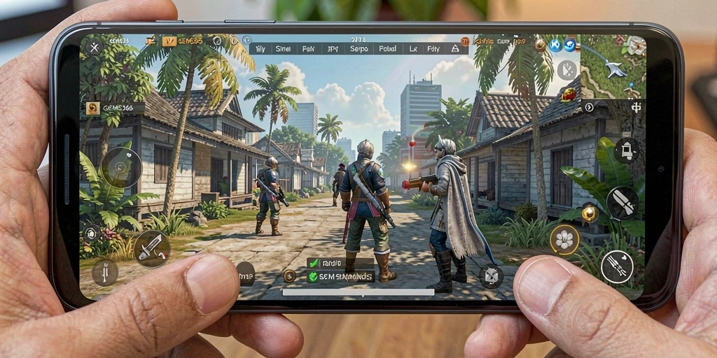 Screenshot gameplay GEMS365 memperlihatkan intensitas pertempuran FPS yang mendebarkan.