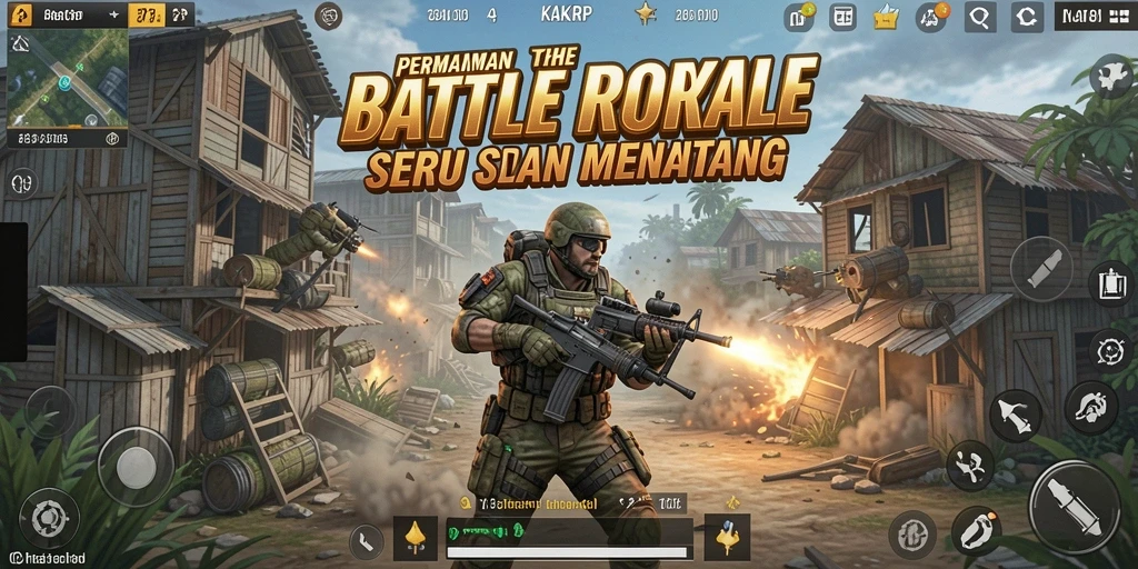 Screenshot gameplay KAKRP yang menampilkan pertempuran seru di arena Battle Royale.