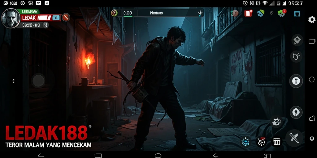 Gameplay LEDAK188 yang menampilkan suasana mencekam dan monster menyeramkan.