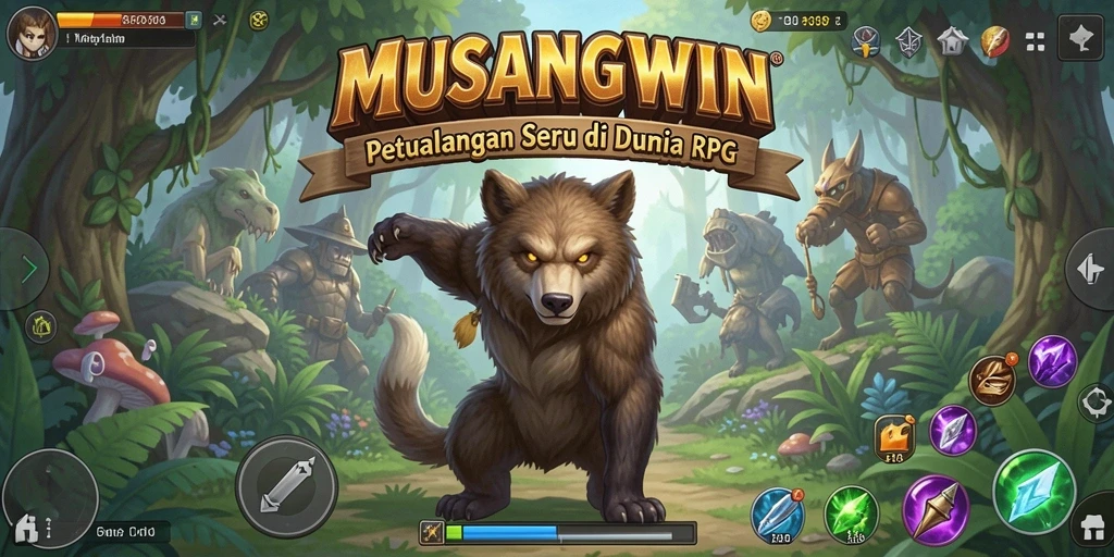Screenshot menunjukkan aksi pertarungan seru di dunia RPG MUSANGWIN.