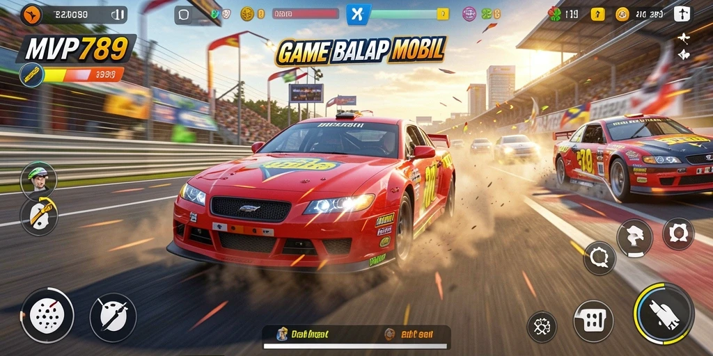 Tangkapan layar utama MVP789 menampilkan aksi balapan seru di lintasan.