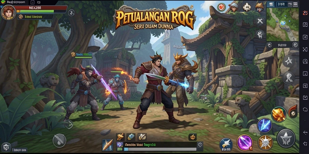 Gameplay NEX288 yang menampilkan pertempuran seru dalam dunia RPG.