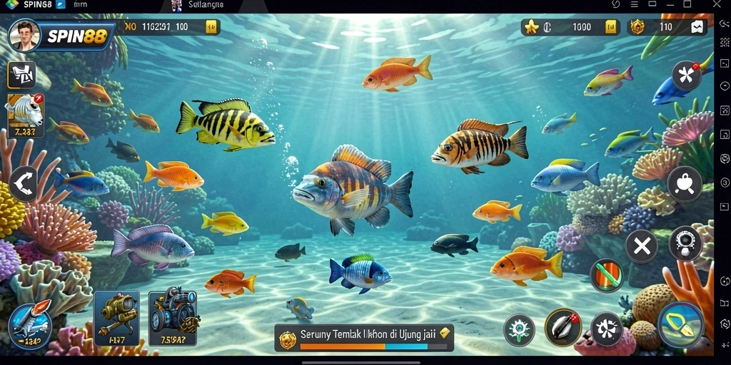 Screenshot SPIN88 menampilkan aksi seru menembak ikan.