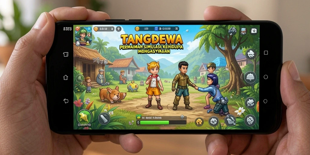 Tampilan gameplay TANGANDEWA dengan elemen simulasi yang menarik.